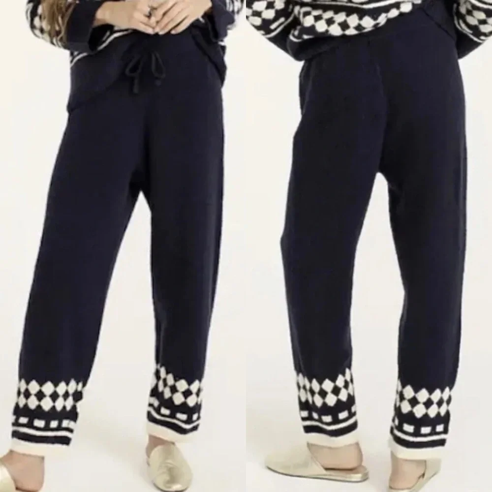 J. Crew Merino Wool Alpaca Sweater Pants Knit Cabincore Geometric Fair Isle Sz M